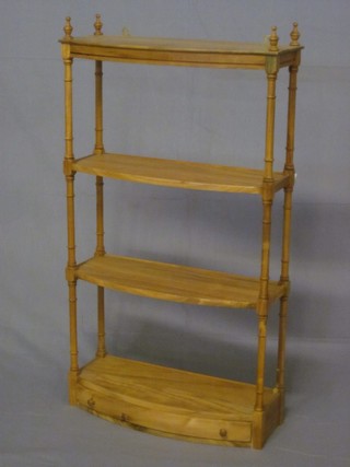 A Georgian style bleached mahogany bow front 4 tier hanging what-not, the base fitted a drawer 19"