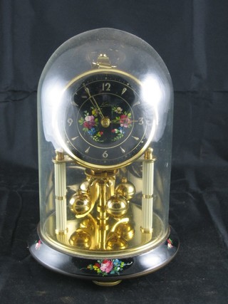 A 400 day clock with black gilt painted dial, complete with dome