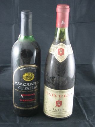 A bottle of 1961 Wine Society Chateau Haut-Bages, a bottle of 1969 Corton, ditto 1964, a bottle of 1975 Cotes du Rhone, 2  bottles of Faiveley and a bottle of Mavrodaphne