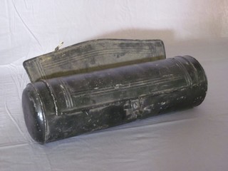 A 19th Century cylindrical Japanned metal candle box 11"