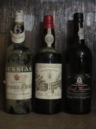 A bottle of Vinho Do Porto, a bottle of Real Companhia  Vinicola and a bottle of Messias sherry? 