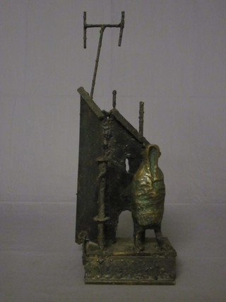 A modern art bronzed sculpture of a standing figure 20"