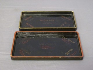 2 Oriental lacquered trays decorated cocktail recipes 12"