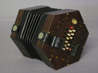 A 19th Century 6 sided rosewood concertina by Rock Chidley  with 48 buttons, no. 798
