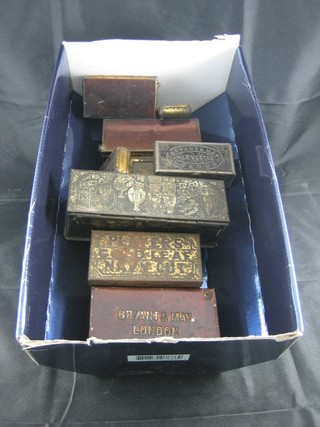 A rectangular Bryant & May metal match box with chinoiserie  decoration and 7 other match boxes
