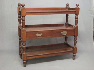 A Victorian rectangular mahogany 2 tier buffet, the base fitted 2 drawers, raised on turned and block supports 41"