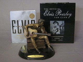 A Grace Land Franklin mint limited edition bronze figure of a Elvis Presley 5", raised on a circular marble base together The  Official Elvis Presley Fan Club Commemorative Album for Elvis  75th Birthday