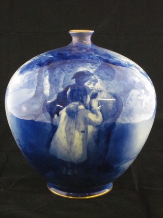 A Doulton Burslem Flo Bleu globular shaped vase decorated  children standing by a tree 7", the base marked C9266