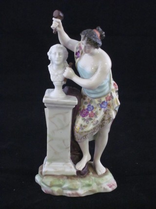A 19th Century Continental porcelain figure depicting a lady sculptor 5"