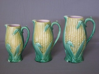 A set of 3 19th Century graduated Majolica vases in the form of  Corn of The Cob  ILLUSTRATED