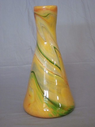 A brown Art Glass club shaped vase 11"
