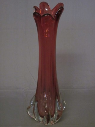 A large Murano style red club shaped vase 19"