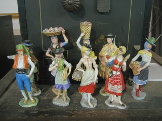 9 various Portuguese porcelain figures in traditional costume