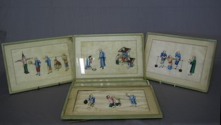 A set of 6 19th Century Oriental watercolours on rice paper  "Studies of Figures" 7" x 12"