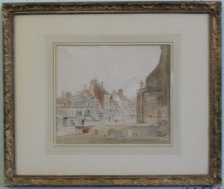 Edward Matthew Ward, pen and ink "Continental Market  Scene", signed to bottom right 9" x 3 1/2"