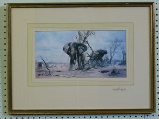 David Shepherd, a coloured print "African Elephant" signed in  the margin and to the reverse 6 1/2" x 12"