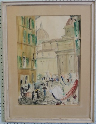 Watercolour drawing "Via Ariento Firenze", indistinctly signed  19" x 13 1/2"
