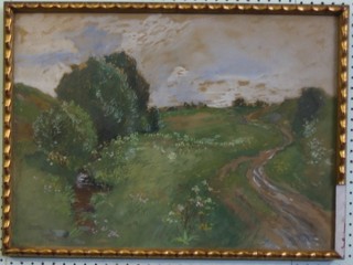 Ferdinand Pamberge, gouache "Austrian Rural Landscape"  signed 16" x 23"