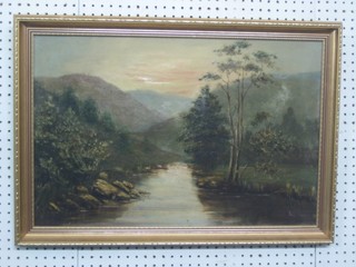 L Warde?, oil on canvas "Mountain River" 15" x 23"