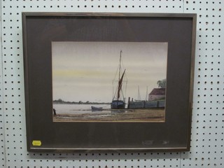 Alan Whitehead, watercolour "Moored Yacht at Low Water" 9" x 12"