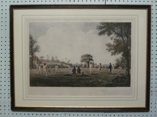 A 1908 reproduction coloured print "A Match at Hambledon  1717" 11" x 18" contained in a Hogarth frame