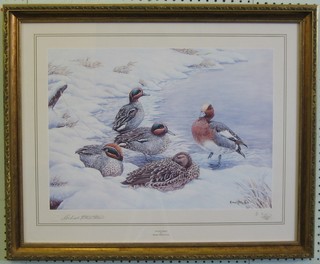 Michael Kitchen-Hurle, limited edition coloured print 46/350  "Teal and Wigeon" 14" x 19"