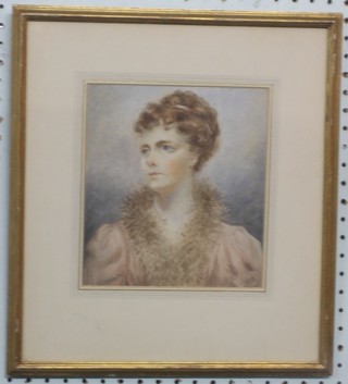 A head and soldiers portrait of a lady, monogrammed JED, the reverse labelled - said to be by J E Darling 8" x 7 1/2"