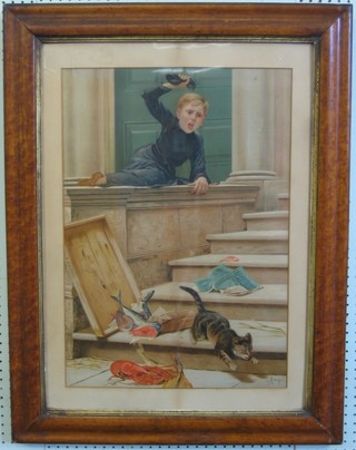 C G Amyot, a coloured print "The Wicked Cat" contained in a  maple frame 25" x 18"