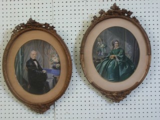 A pair of Victorian oval coloured prints "Lady and Gentleman"  10" ..e324