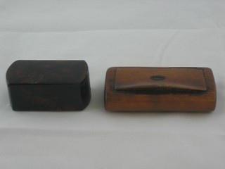 A rectangular lacquered snuff box with hinged lid 2" and a  wooden snuff box