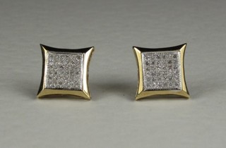 A pair of 9ct yellow gold square earrings set diamonds