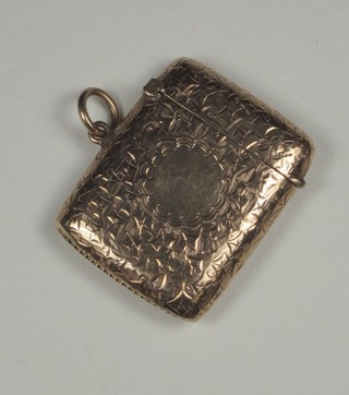 A 9ct gold engraved vesta case, 11gms