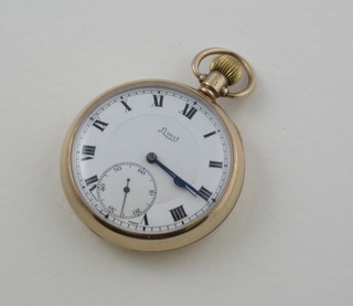 A gentleman's Limit open faced pocket watch with enamelled  dial and Roman numerals, contained in a 9ct gold case