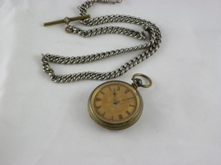 A white metal curb link watch chain 17 1/2" and a gilt metal  open faced pocket watch