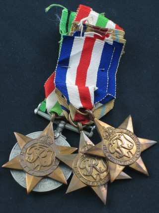 4 various medals - France and Germany Star, African Star, Italy Star and Defence medal
