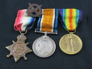 A group of 3 medals comprising 1914 Star, British War medal  and Victory to T-21515 Driver J Macklin Army Service Corps,  together with an Old Contemptible's Association lapel badge