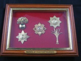 A collection of 5 framed stay bright badges for Regiments of the Household Division