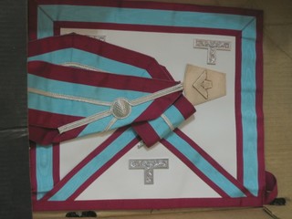A quantity of Masonic regalia comprising a Mark Master Masons  Past Master's apron, collar and silver plated collar jewel