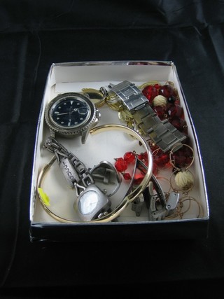 A 9ct gold bangle , 2 watches and a small quantity of costume jewellery