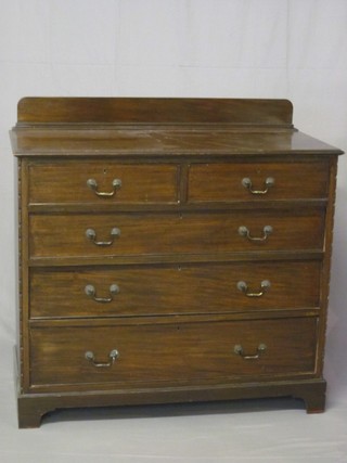 An Edwardian mahogany chest with raised back, fitted 2 short  and 3 long drawers with brass swan neck drop handles, raised on  bracket feet 42"