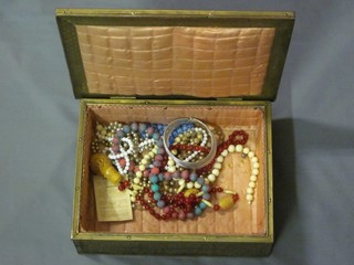 A collection of various costume jewellery together with a brass box with hinged lid