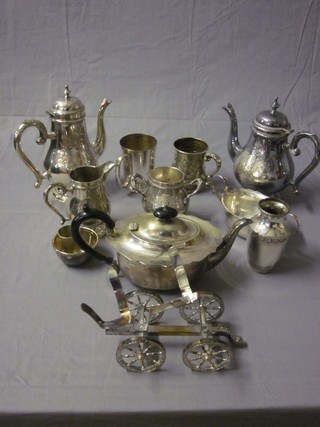 A silver plated teapot, do. twin handled sugar bowl and a collection of other silver plated items