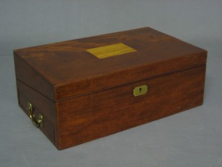 A Victorian rectangular mahogany writing slope with hinged lid, the base fitted a drawer 16"