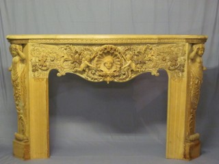 A handsome Rococo style heavily carved hardwood fire surround 85"
