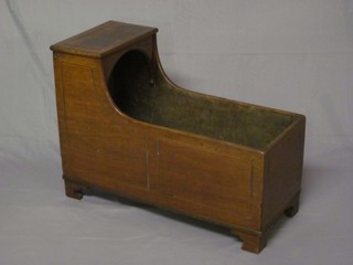 A childs 18th/19th Century inlaid mahogany cradle, used as a planter, complete with metal liner 32"