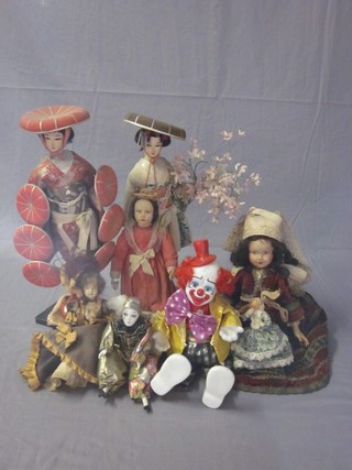 2 Oriental costume dolls and a collection of other costume dolls