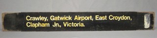 A wooden British Railways double sided indicator board for Crawley, Gatwick Airport, East Croydon, Clapham Junction and Victoria