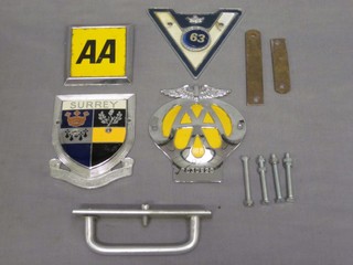 2 AA badges, a Veteran Motorist radiator badge and a Surrey badge