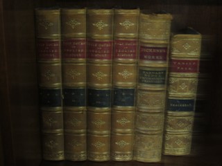 Volumes 1 - 4 Charles Knight "Half Hour of English History", 1 vol. Charles Dickens "Barnaby Rudge" and Thackeray's "Vanity Fayre", all half leather bound