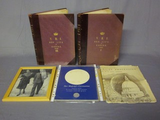 Volumes 1 and 2 "Victoria Her Life and Empire", an order of service to commemorate the Life of King George VI, a Queen Victoria Diamond Jubilee presentation newspaper, a record of the Coronation of QEII, do. souvenir programme and 2 black and white photographs of Edward VIII and Mrs Simpson etc